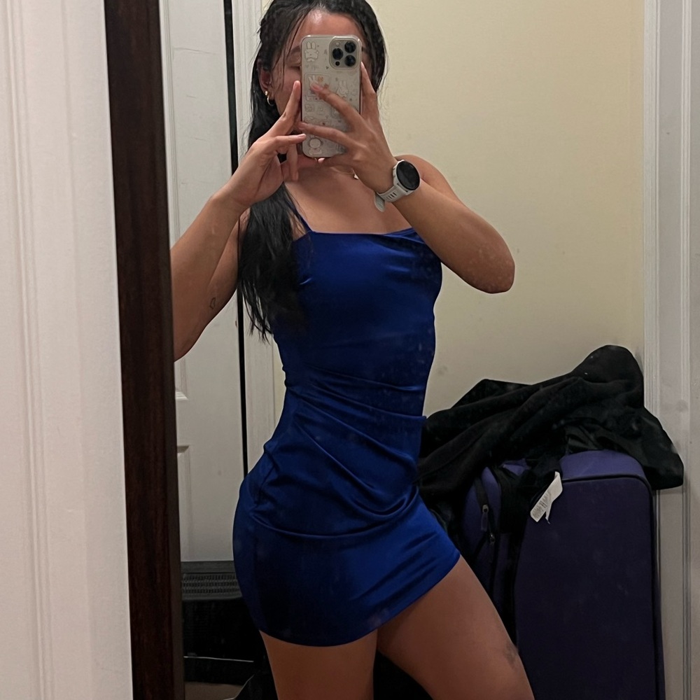 WINDSOR Blue Satin Mini Dress